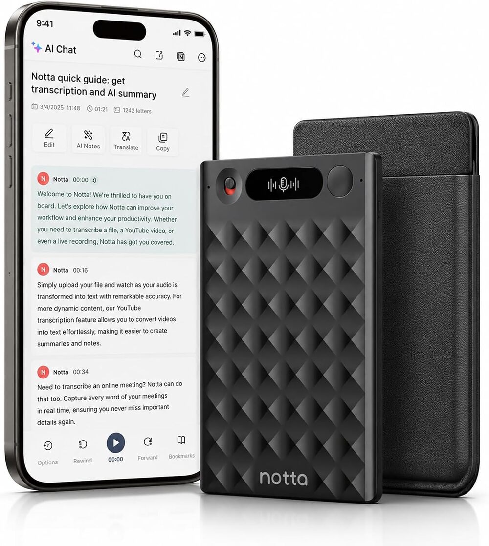 AI Voice Recorder, Notta Memo Digital Voice Recorder w/Case, AI Transcription